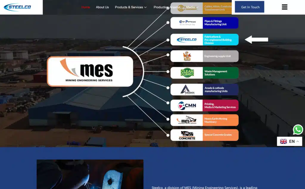 Site web de Steelco Africa réalisé par Kennvisio